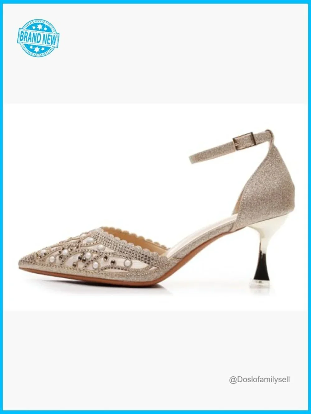 Stunning Slingback Pump Kitten Heel Studded Party Wedding Pointed Toe Adjustable